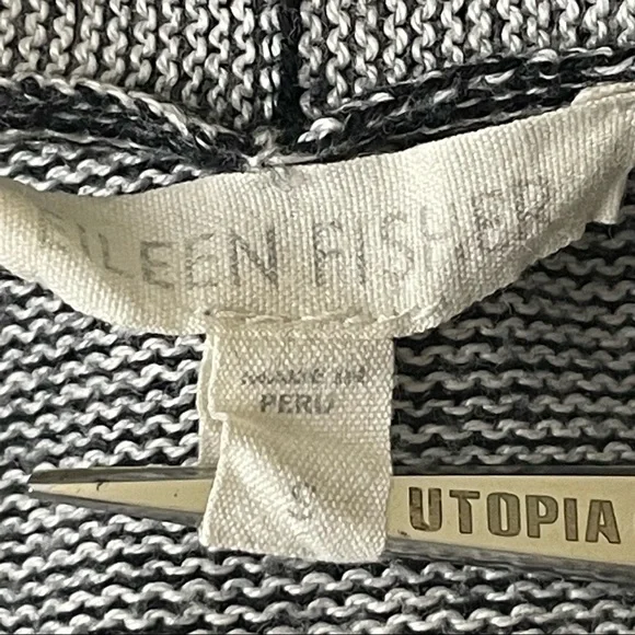 EILEEN FISHER BLACK WASHED HEATHERED OPEN FRONT CARDIGAN SWEATER SMALL - Picture 4 of 6